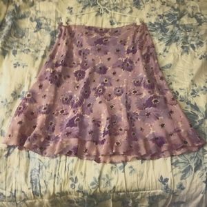 Ann Taylor Purple / Lavendar Floral Silk Skirt - size 14